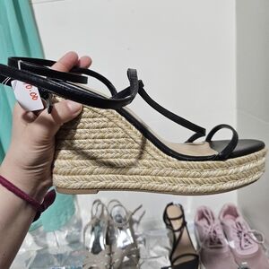 Women's Shoe Dazzle Black Braided Espadrille Wedge Sandals Size 9 Nwot Summer